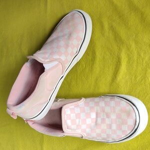 Vans Pink Checkered Slip Ons